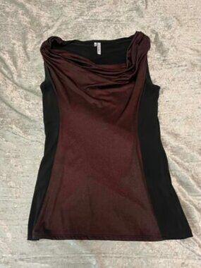 Cowlneck Studio Y metallic red and black blouse